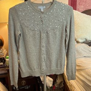 SALE! DEAL! NWT Y2K Minimalist Gray Silver Metallic Sequins Crew Neck Cardigan